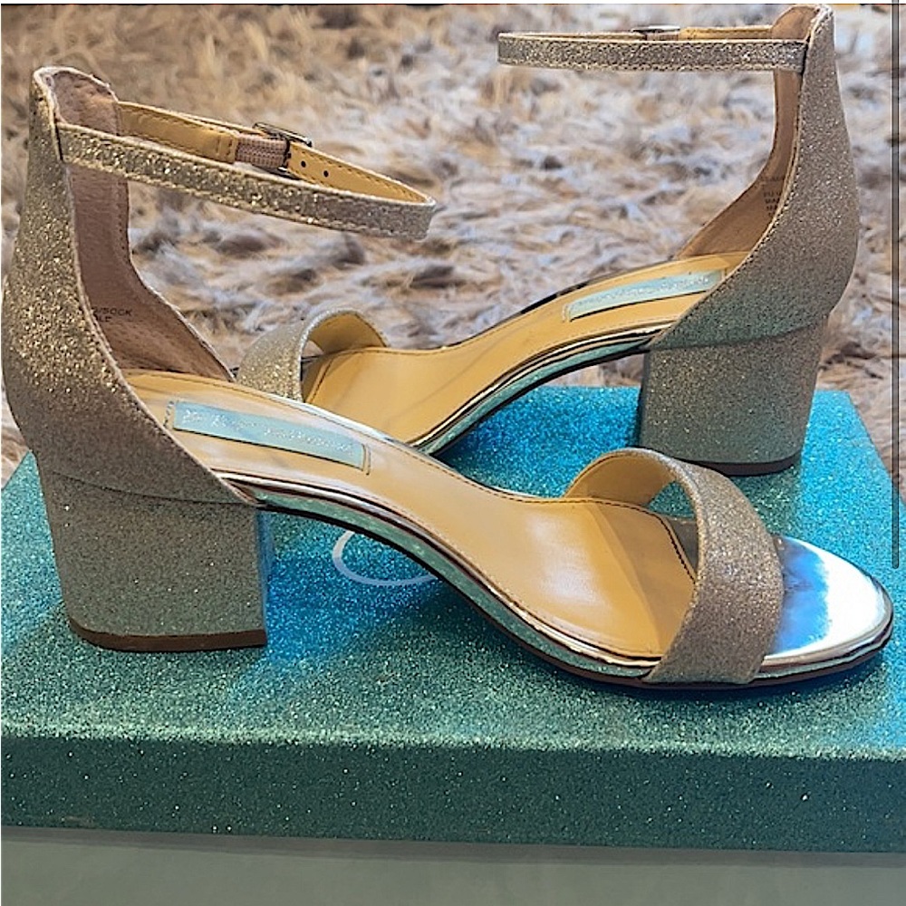 Betsey Johnson Silver Event Block Heel Sandals Miri Silver